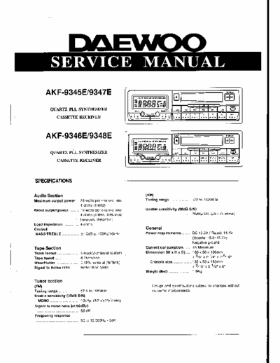 Daewoo AKF9345E DAEWOO AKF9345E AKF9347E AKF9346E AKF9348E quartz pll synthesizer cassette receiver